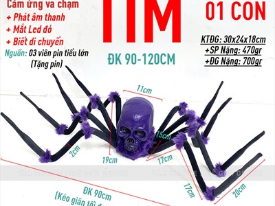 Con nhện đầu lâu điện tử biết đi, kêu rên rỉ ĐK 90-120cm (cảm ứng va chạm - tặng Pin) TCV-NHEN-04
